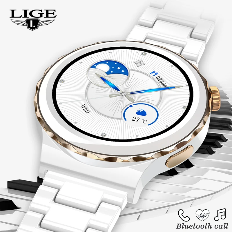 LIGE Новые Bluetooth Музыкальные умные часы AMOLED с полным сенсорным экраном IP67, водонепроницаемый Спортивный Фитнес-трекер, смарт-часы с Bluetooth-вызовом