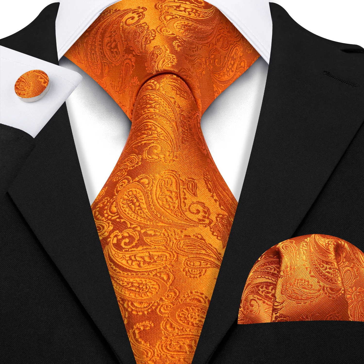 Роскошный мужской галстук с золотым узором Пейсли, высококачественные шелковые карманные квадратные запонки, жаккардовый костюм, галстук, деловой свадебный комплект Barry.Wang 5527