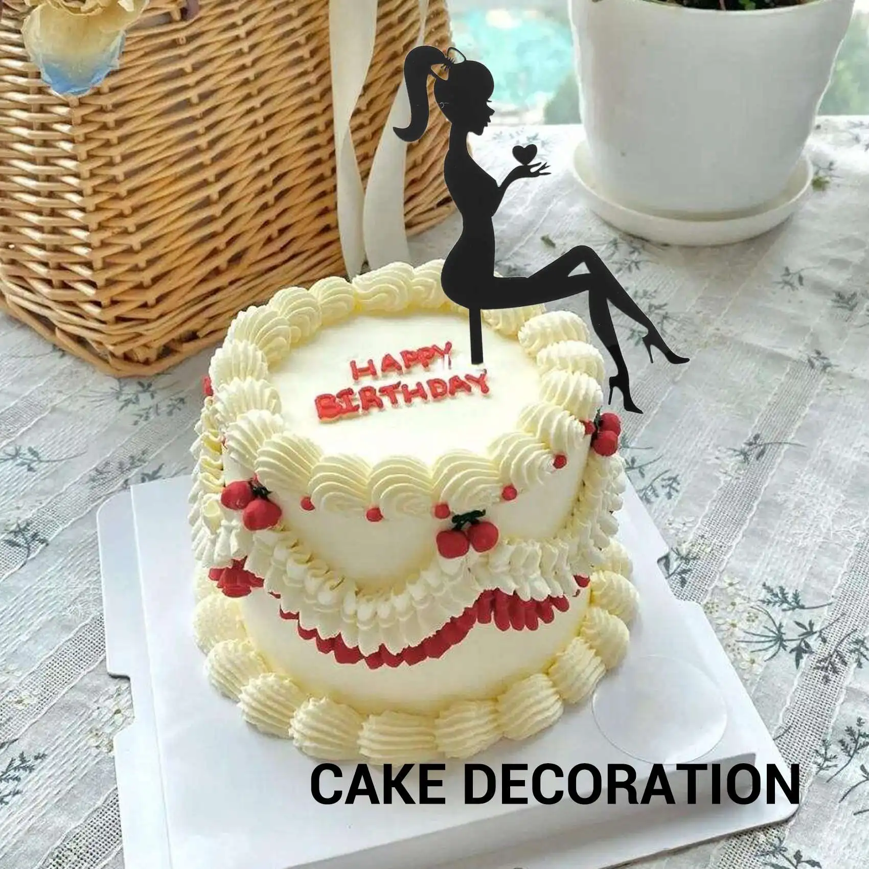 6 шт., женский силуэт на высоком каблуке, украшение для торта на день рождения для Девочки, Топпер для торта (черный)