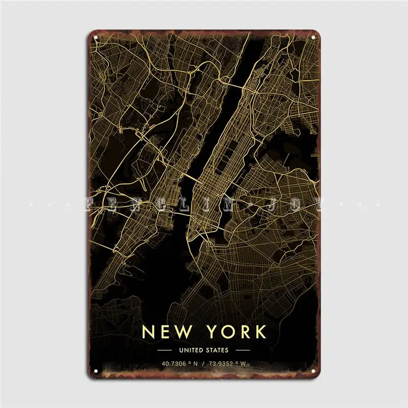 Карта Нью-Йорка Золотая Металлическая табличка Плакат Настенный Паб Клуб Бар Украшения Таблички Жестяной Знак Плакат