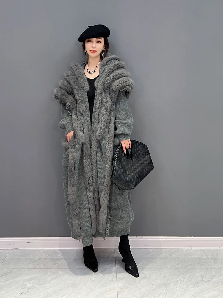 Зимний новый корейский модный тренд, негабаритная плюшевая вязаная ветровка, женский длинный свитер