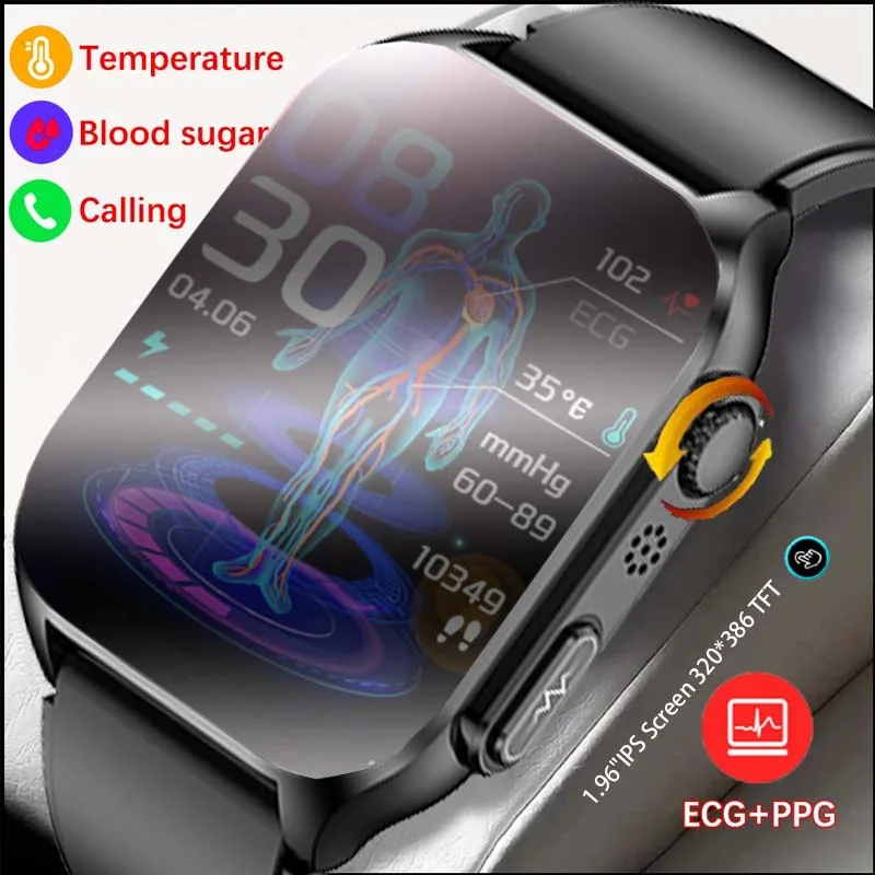Новые смарт-часы для измерения уровня сахара в крови для мужчин, трехкратный мониторинг ЭКГ + PPG Bluetooth-вызова IP68, водонепроницаемые смарт-часы для здоровья женщин