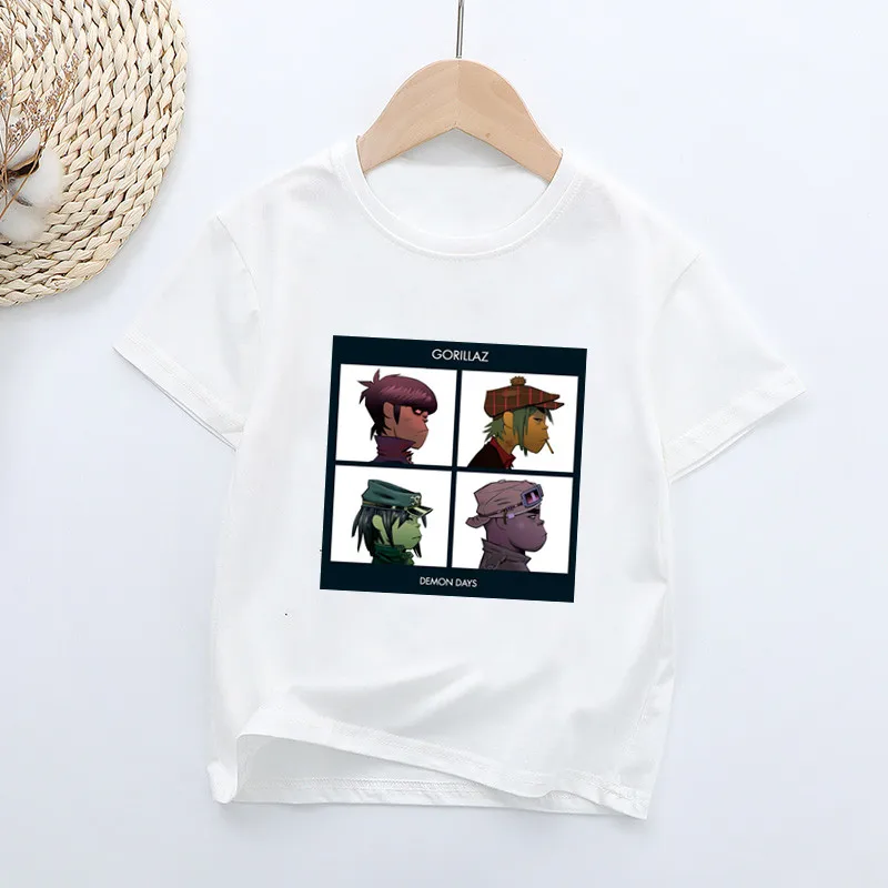 Лидер продаж, Детская футболка с принтом музыкальной группы Gorillaz, Летние топы для девочек, Одежда для маленьких мальчиков, Модная Повседневная детская футболка с короткими рукавами