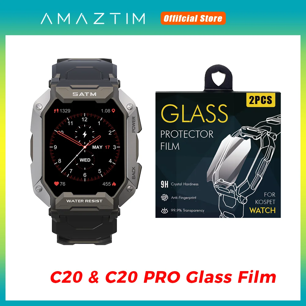 Стеклянная защитная пленка для защитных экранов умных часов AMAZTIM C20 PRO Пленка из закаленного стекла для мужских умных часов Защитная пленка для экрана